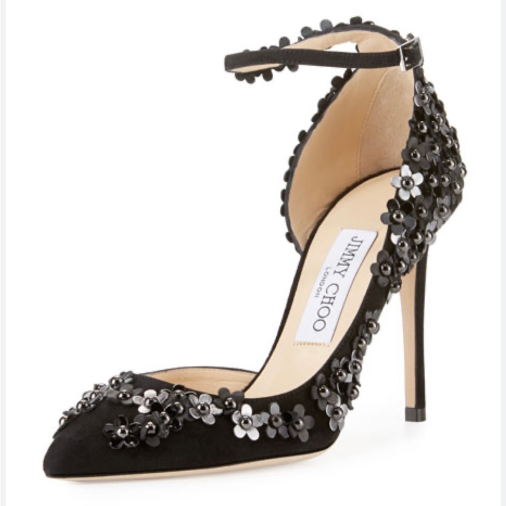 Jimmy Choo Lucy embellished half- d’orsay pump black